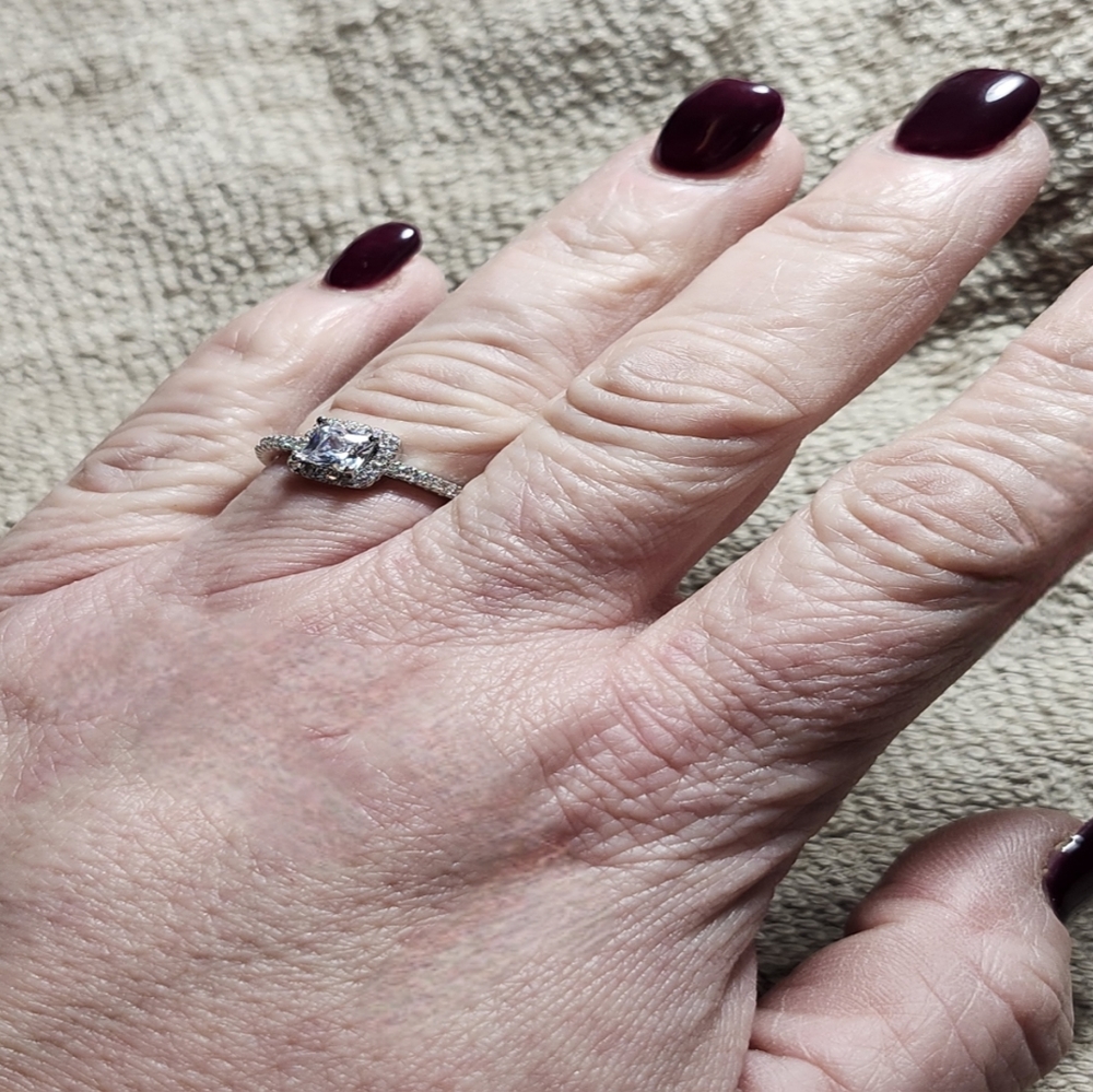 Silver 💍 Ring Cubic Zirconia Halo Ring - Picture 8 of 10